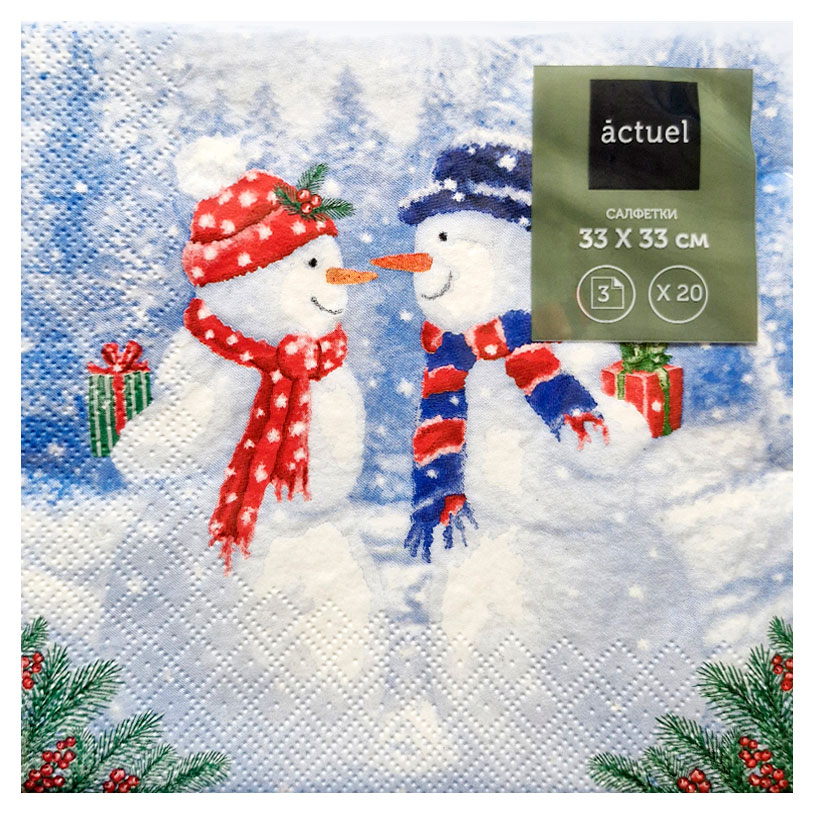 

Салфетки бумажные Actuel Снеговик 3 слоя 33х33 см, 20 л
