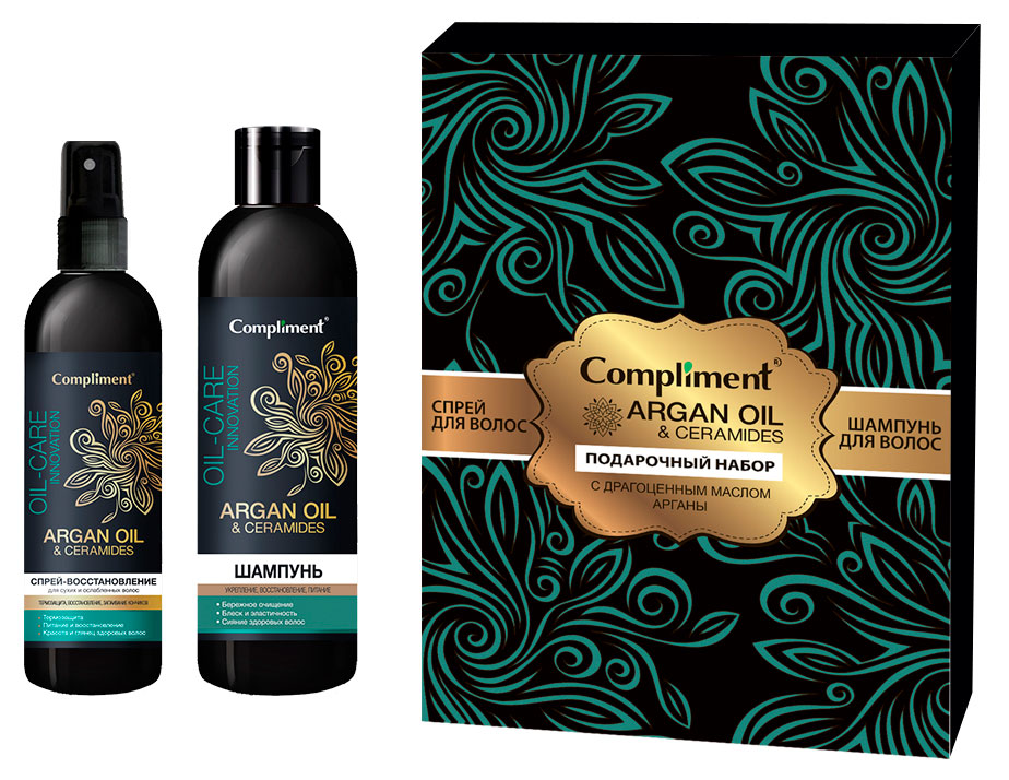 Изображение товара Комплект уход за сухими волосами Аргановий масляный шампунь и спрей Восстановление Compliment