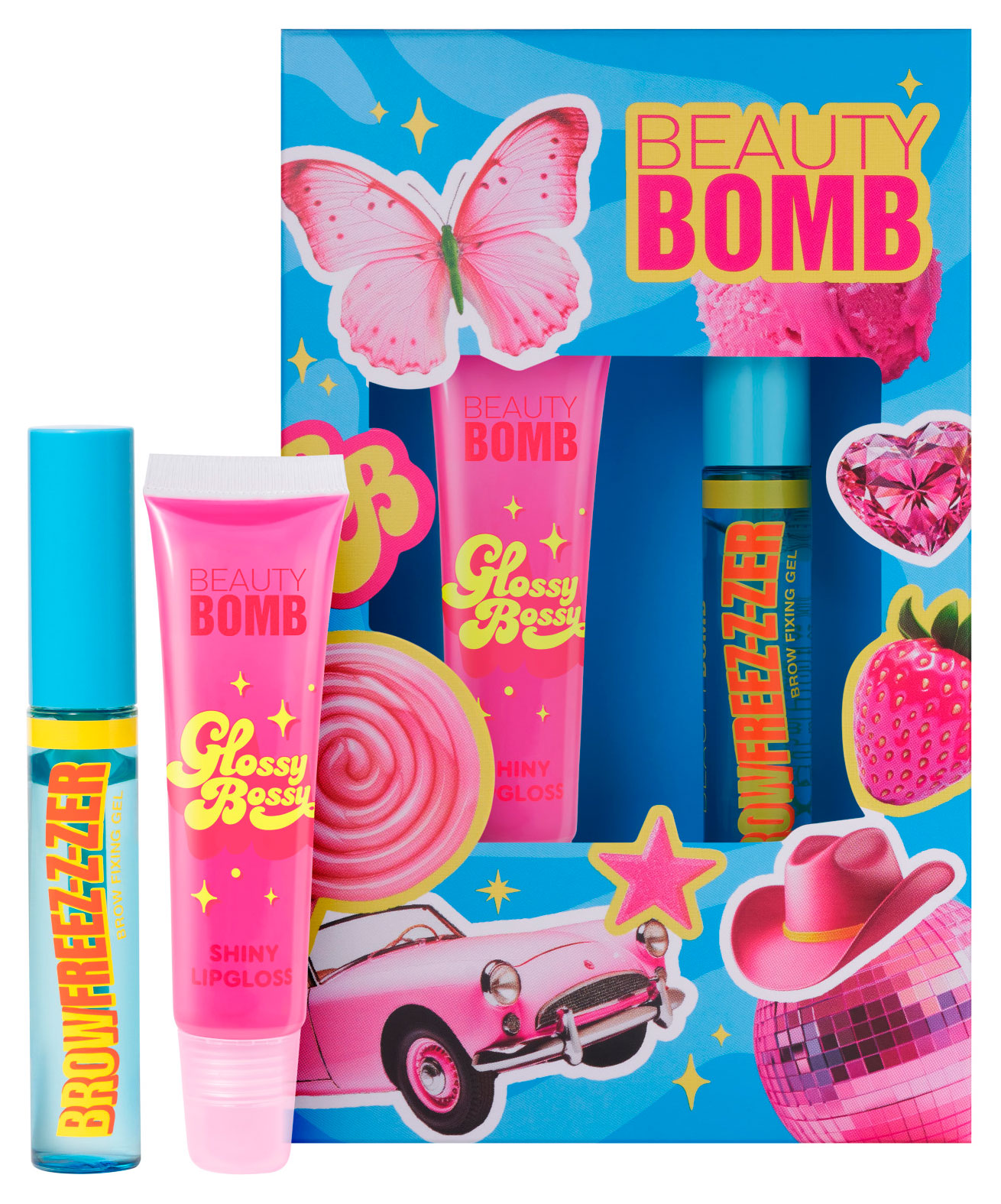 Изображение товара Набор подарочный Beauty Bomb, Блеск для губ Glossy Bossy тон 02 + Гель для бровей Brow Freez-z-zer тон 01