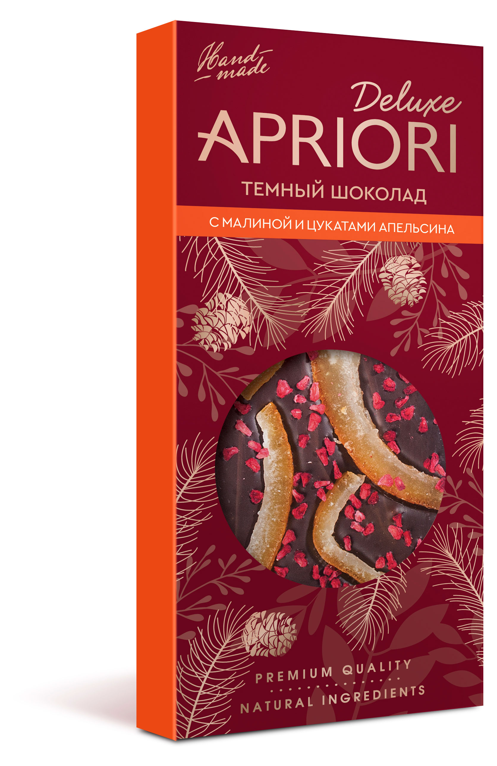 

Шоколад темный АПРИОРИ с малиной и цукатами апельсина, 85 г