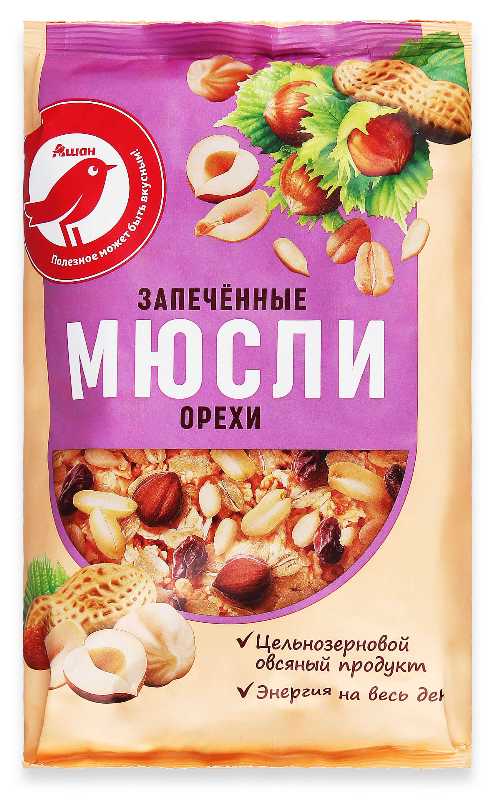 Изображение товара Мюсли запеченные АШАН Красная птица орехи 750 г - полезный завтрак с орехами для всей семьи