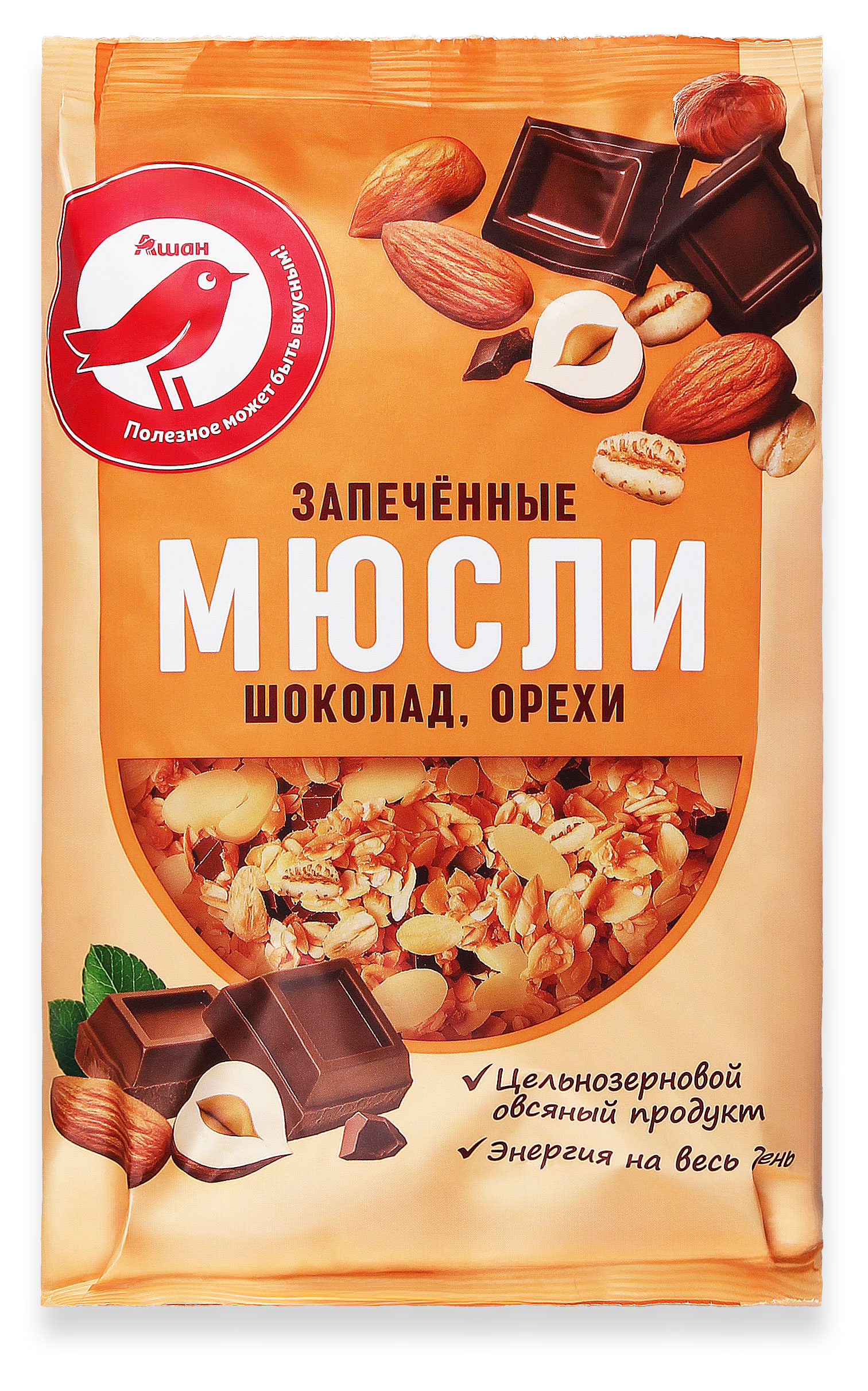 Изображение товара Мюсли запеченные АШАН Красная птица шоколад орехи, 750 г