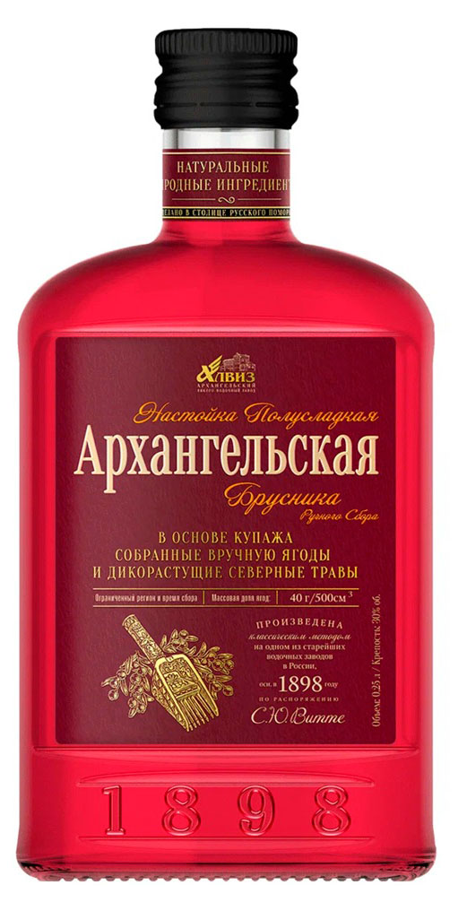 Изображение товара Настойка полусладкая «Архангельская» Северная брусника ручного сбора Россия, 0,25 л