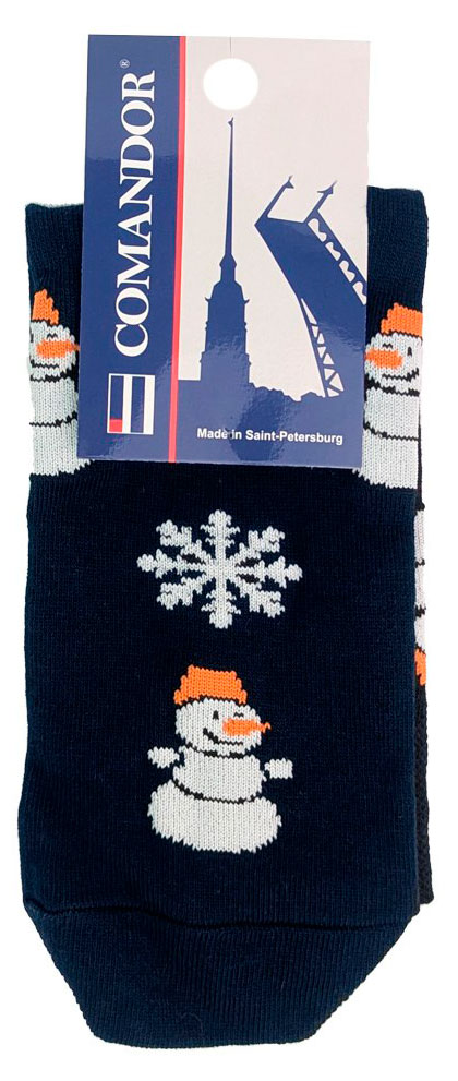 Изображение товара Мужские носки Comandor Снеговик темно-синие зимние из натурального хлопка