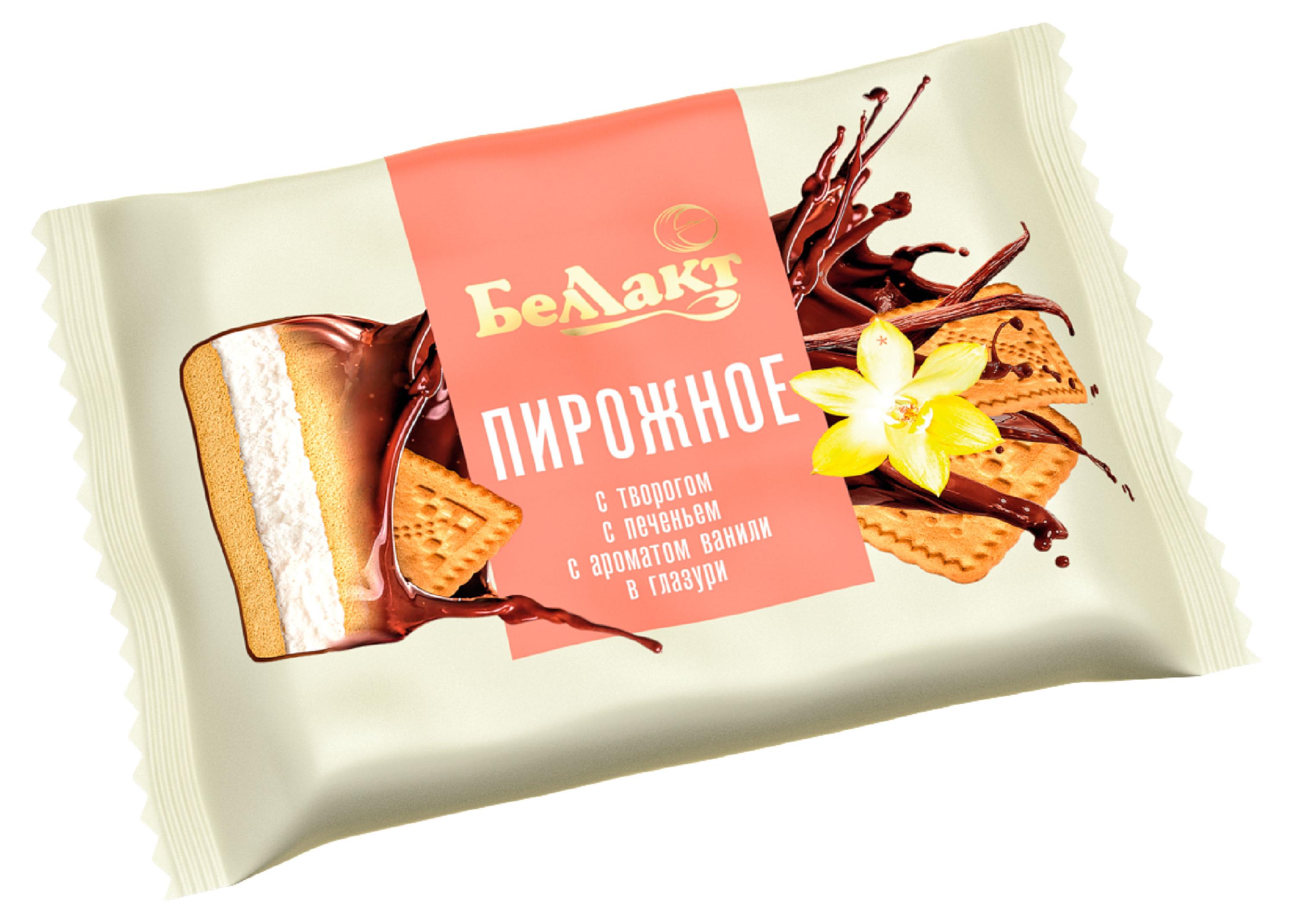 

Пирожное с творогом Беллакт с печеньем с ароматом ванили в глазури 24% БЗМЖ Беларусь охлажденное, 75 г