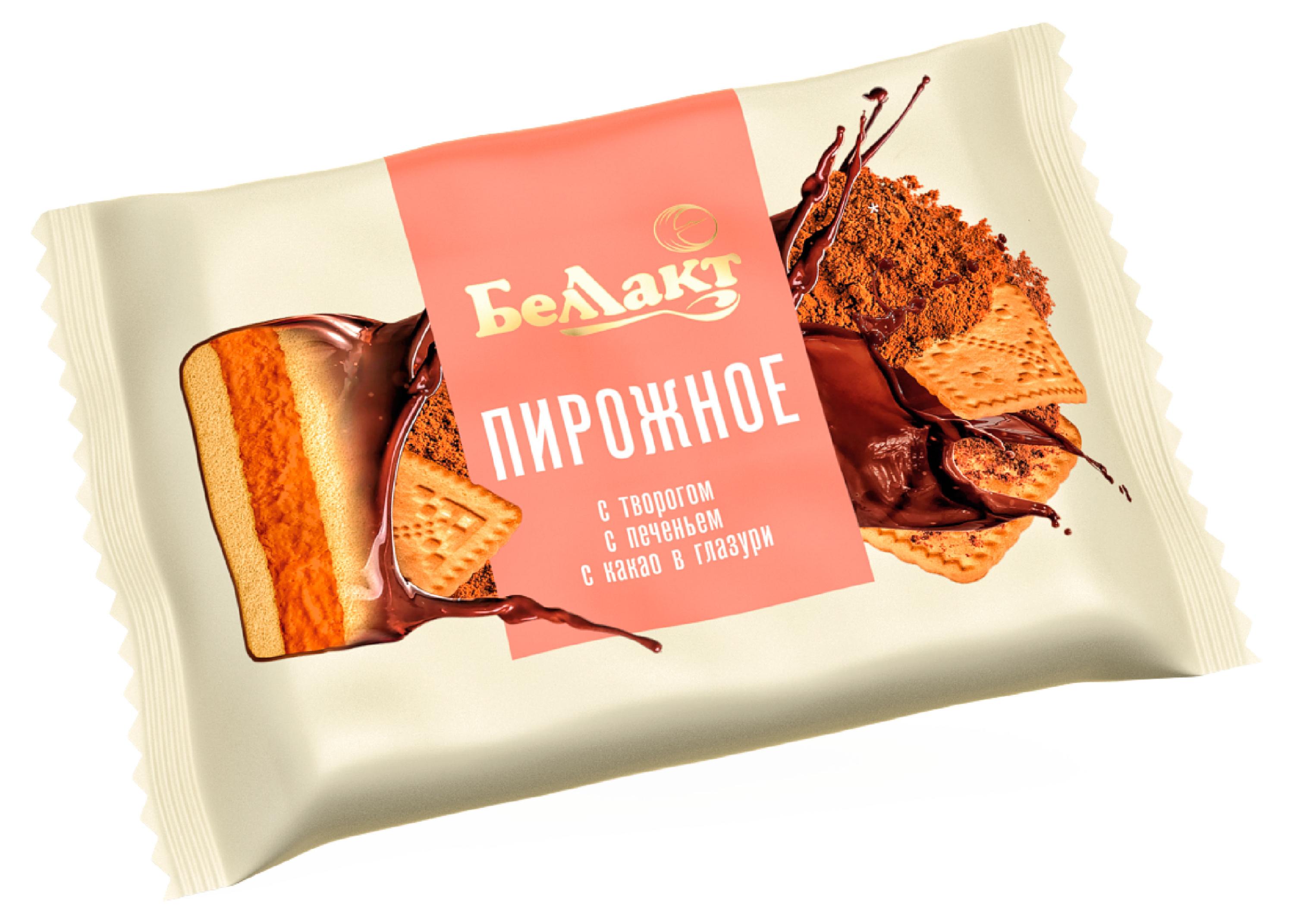 

Пирожное с творогом Беллакт с печеньем с какао в глазури 24% БЗМЖ Беларусь охлажденное, 75 г