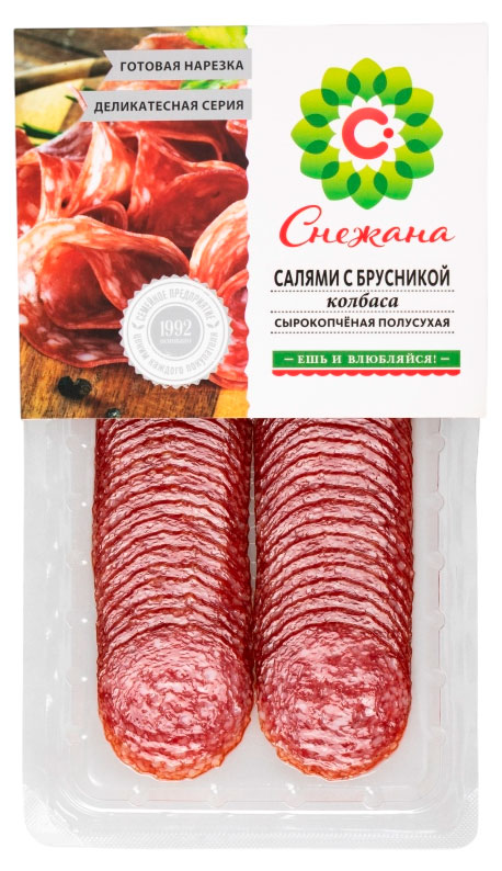Изображение товара Колбаса сырокопченая Снежана Салями с брусникой нарезка 100 г