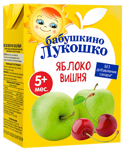 

Сок Бабушкино Лукошко яблоко вишня без добавления сахара с 5 мес., 200 мл