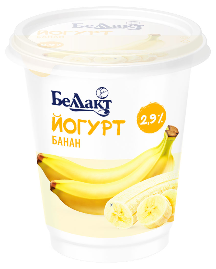 

Йогурт густой Беллакт с наполнителем банан 2,9% БЗМЖ Беларусь, 380 г