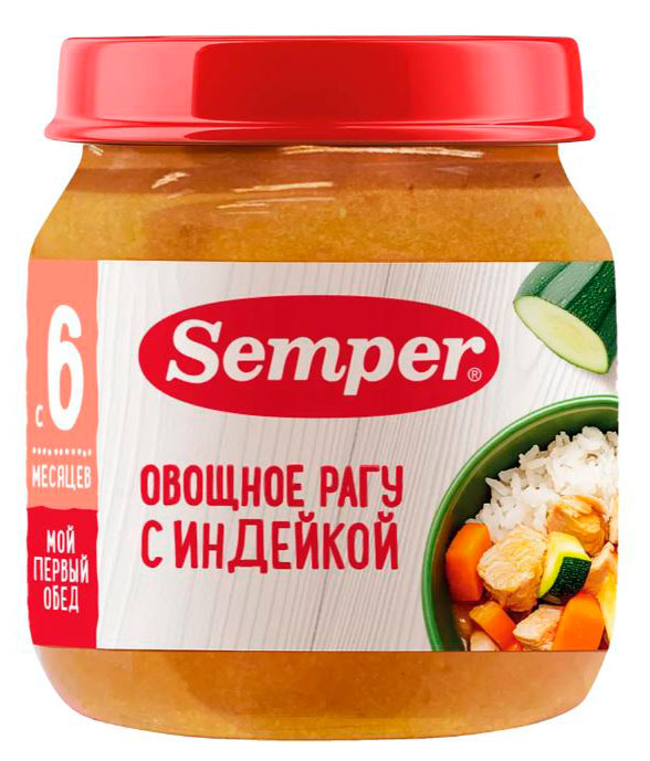 

Пюре Semper овощное рагу с индейкой с 6 мес., 100 г