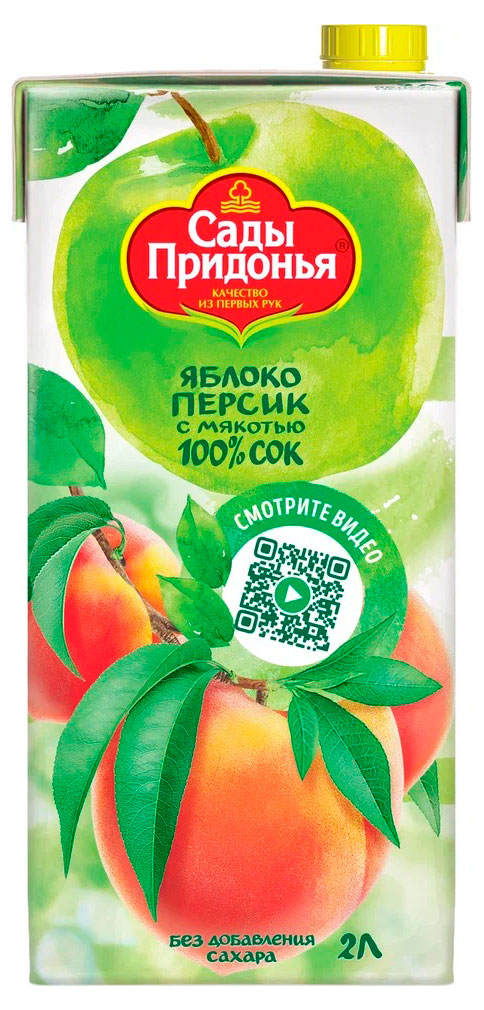 Изображение товара Сок «Сады Придонья» яблоко персик с мякотью, 2 л