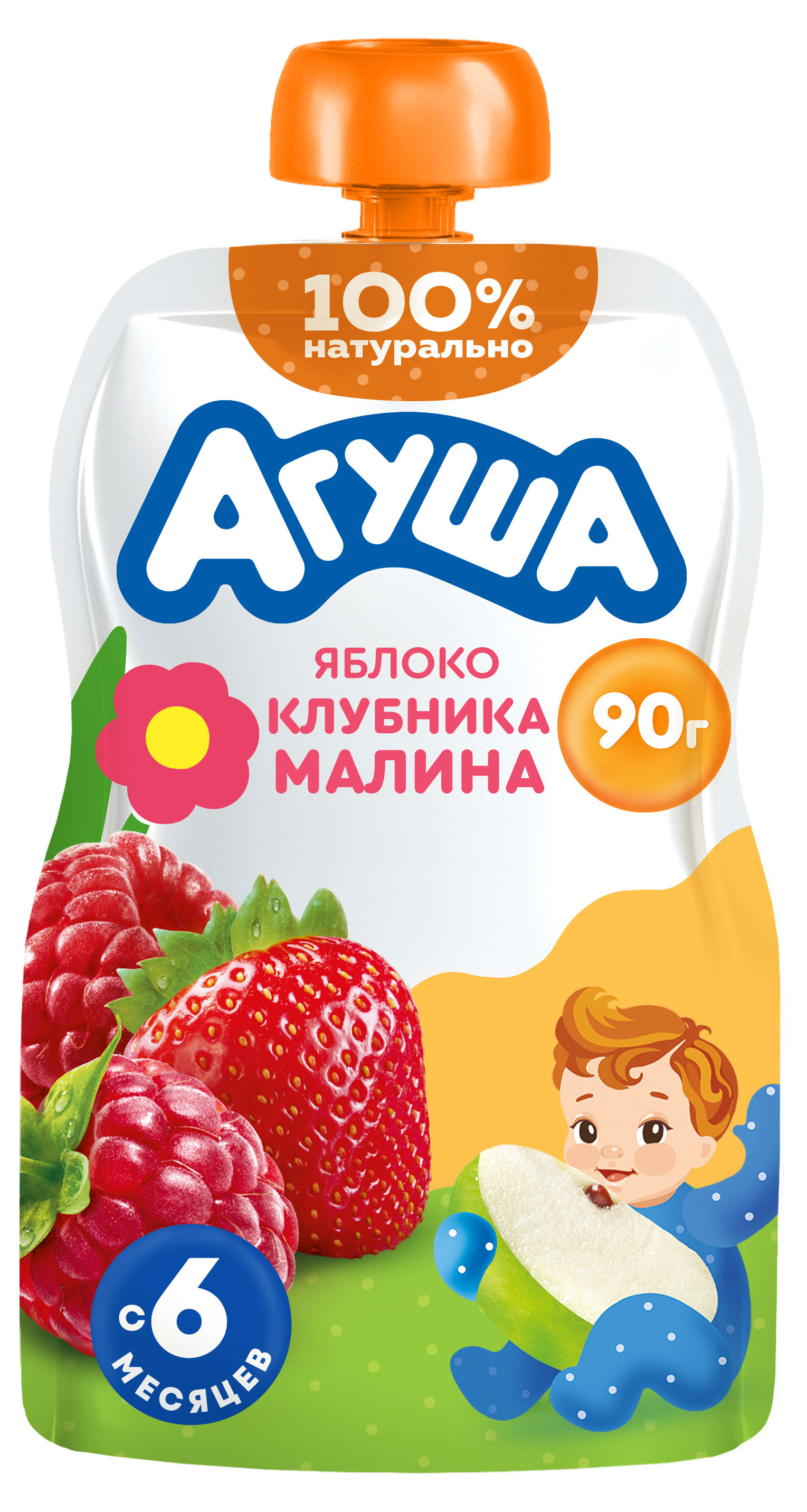

Пюре фруктово-ягодное Агуша яблоко-клубника-малина с 6 мес., 90 г