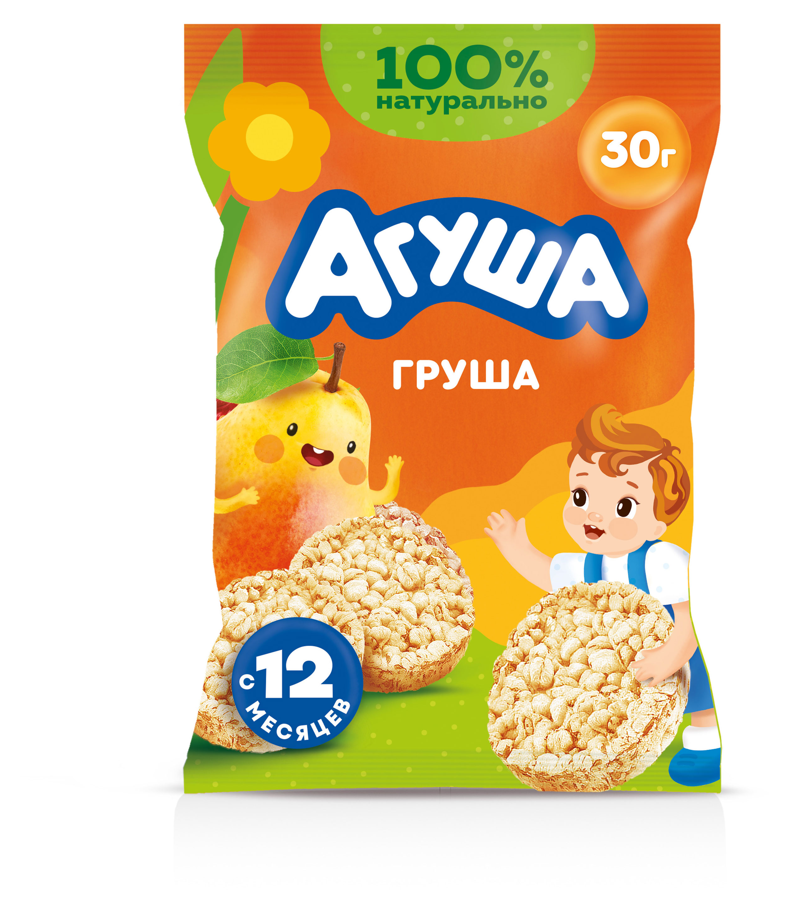 Изображение товара Хлебцы мини агуша рисовые с грушевым соком 12 мес 30 г натуральный перекус