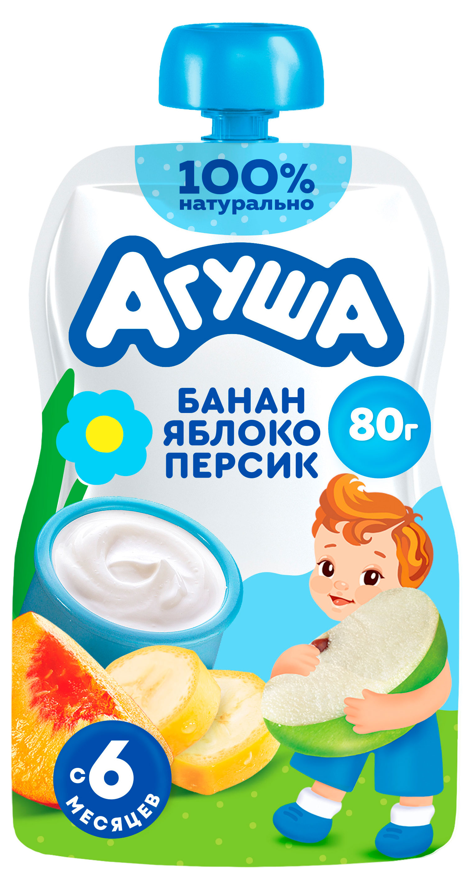 

Творог фруктовый Агуша яблоко-персик-банан 4% БЗМЖ с 6 мес., 80 г