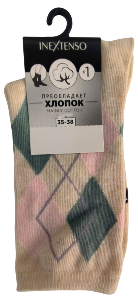 Изображение товара Носки женские InExtenso Ромбы высокие бежевые, р 35/38-39/42
