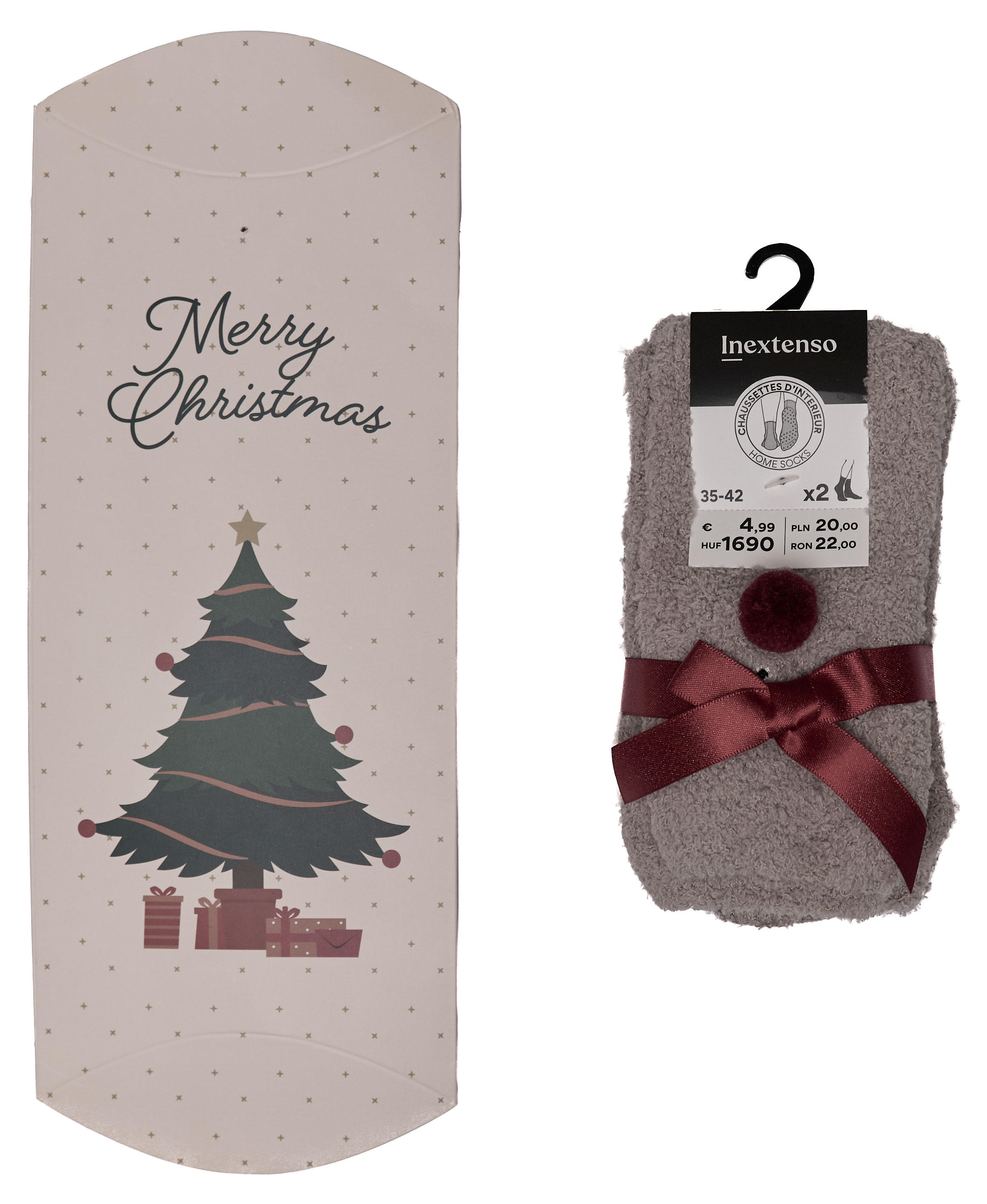 

Носки женские новогодние InExtenso Merry Christmas бежевые, р 35/38-39/42