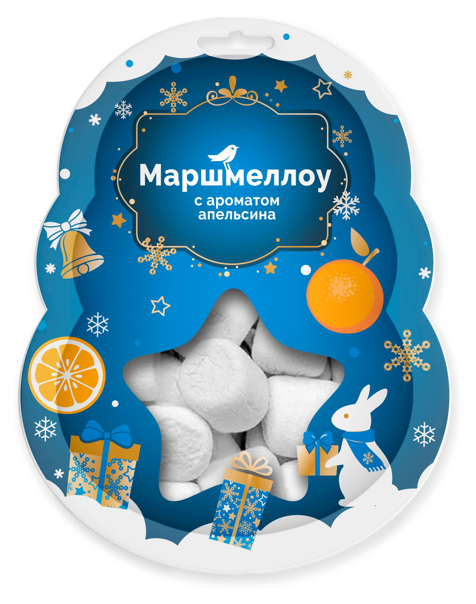 Изображение товара Маршмеллоу АШАН Красная птица с ароматом апельсина 50 г новогоднее лакомство