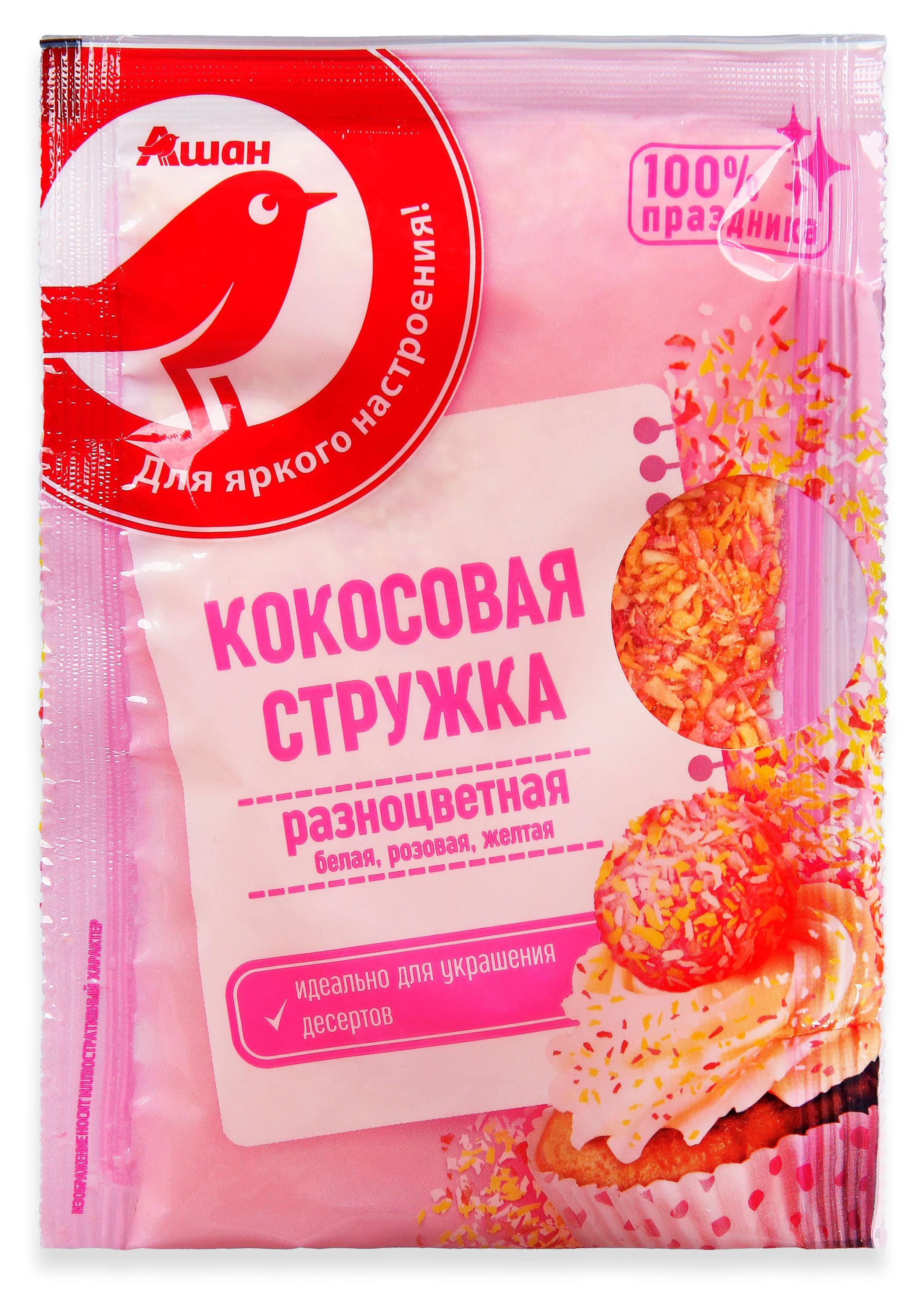 Изображение товара Кокосовая стружка АШАН Красная птица 40 г кондитерский декор для украшения десертов