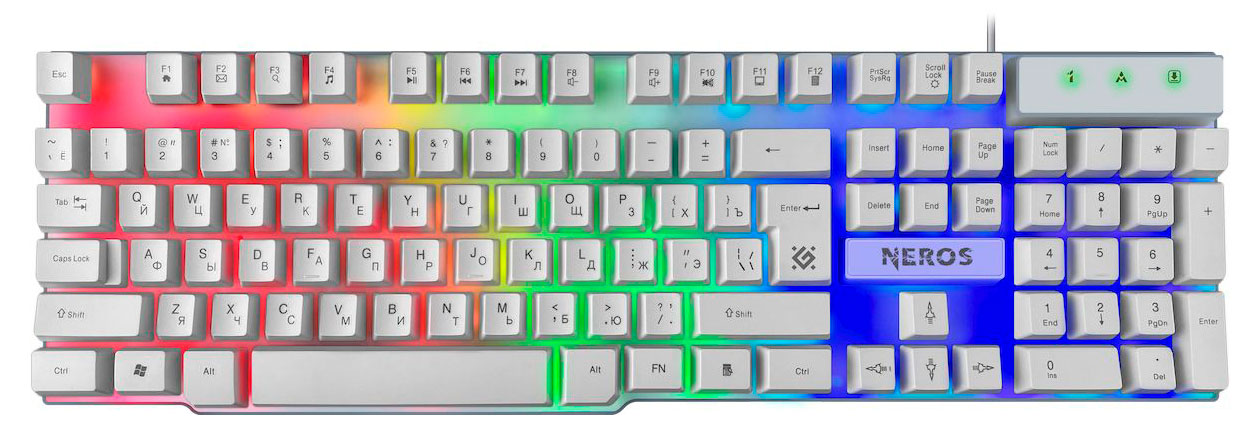 Изображение товара Клавиатура проводная игровая Defender Neros GK-147 RU FN белая с подсветкой