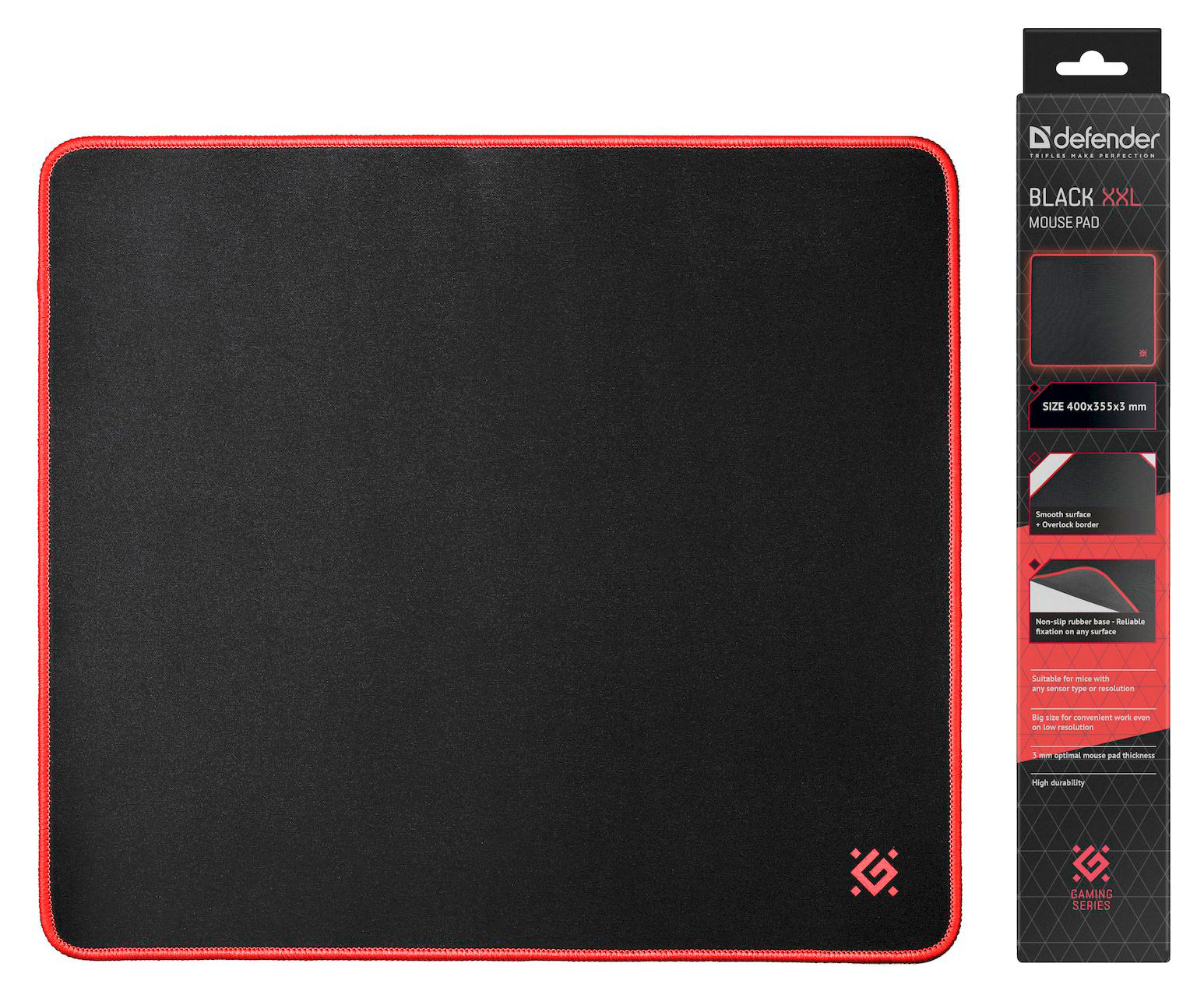 Изображение товара Игровой коврик Defender Black XXL 400x355x3 мм с защитой от скольжения