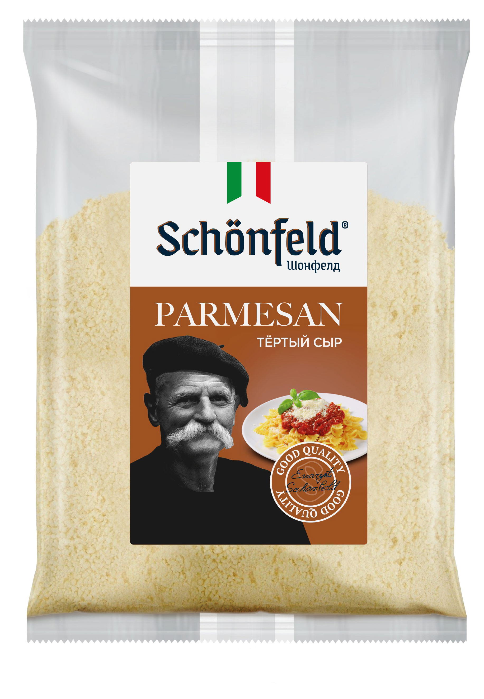 

Сыр твердый тертый Пармезан Schonfeld в пакете БЗМЖ, 500 г