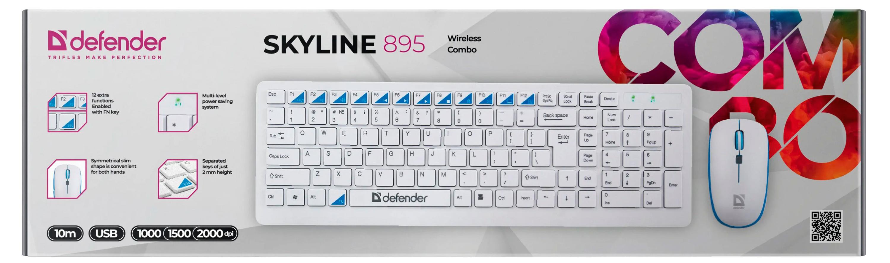 Изображение товара Беспроводной комплект клавиатура и мышь Defender Skyline 895 мембранный дизайн