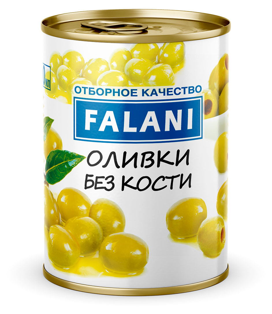 

Оливки Falani целые без косточки, 300 мл