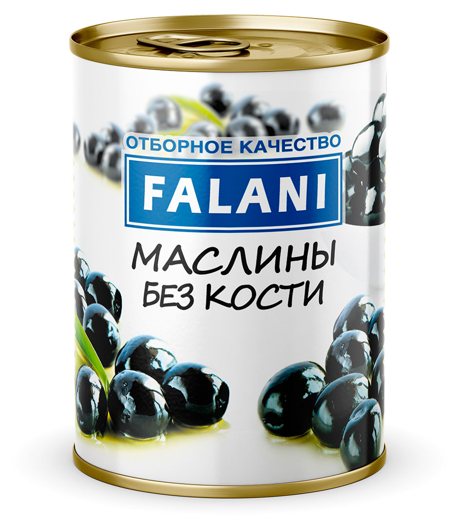 Изображение товара Маслины Falani целые без косточки 300 мл натуральные консервированные оливки