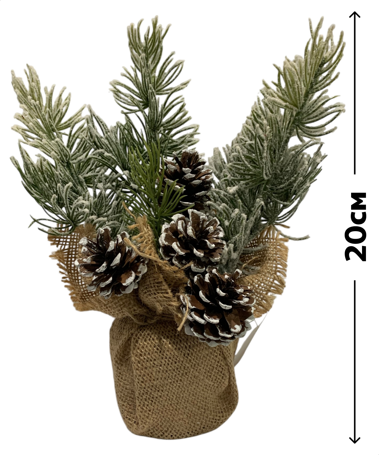 Изображение товара Искусственная настольная елка 20 см заснеженная с шишками в горшке