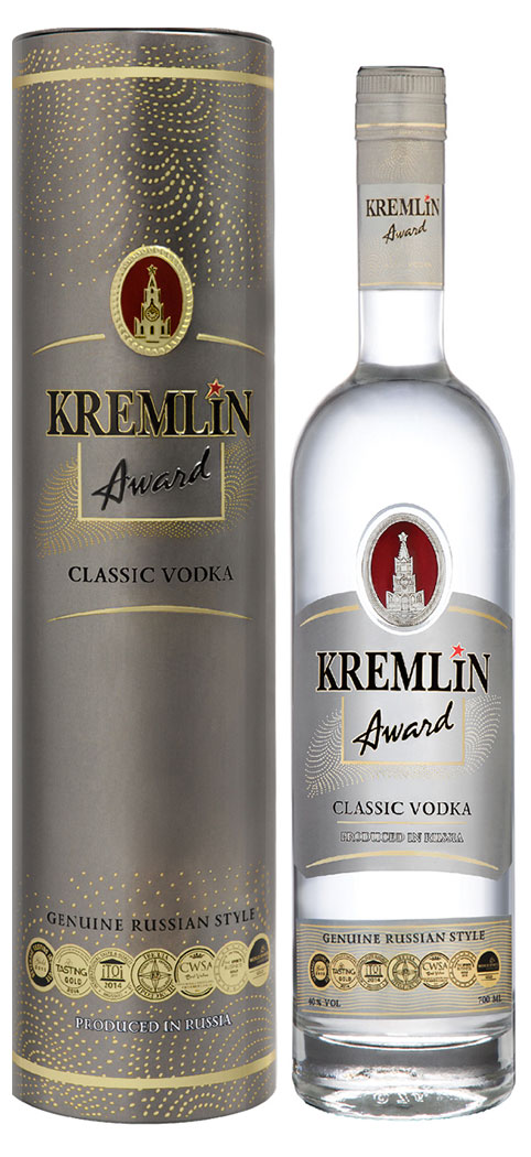 Изображение товара Водка Kremlin Award Classic в тубусе Россия 0,7 л Подарочная упаковка