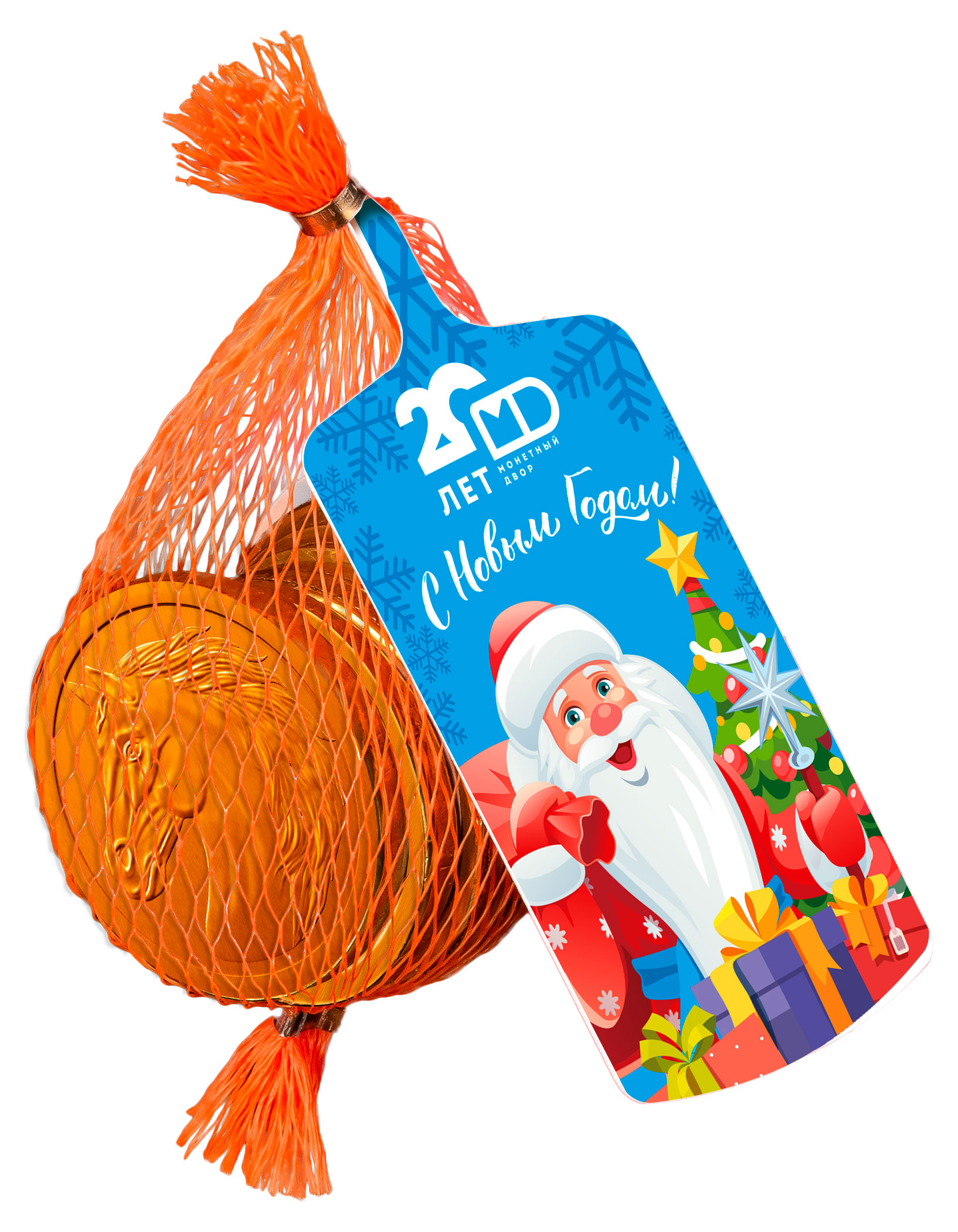 Изображение товара Фигурный шоколад Монетный двор в подарочной авоське 50 г новогодний дизайн