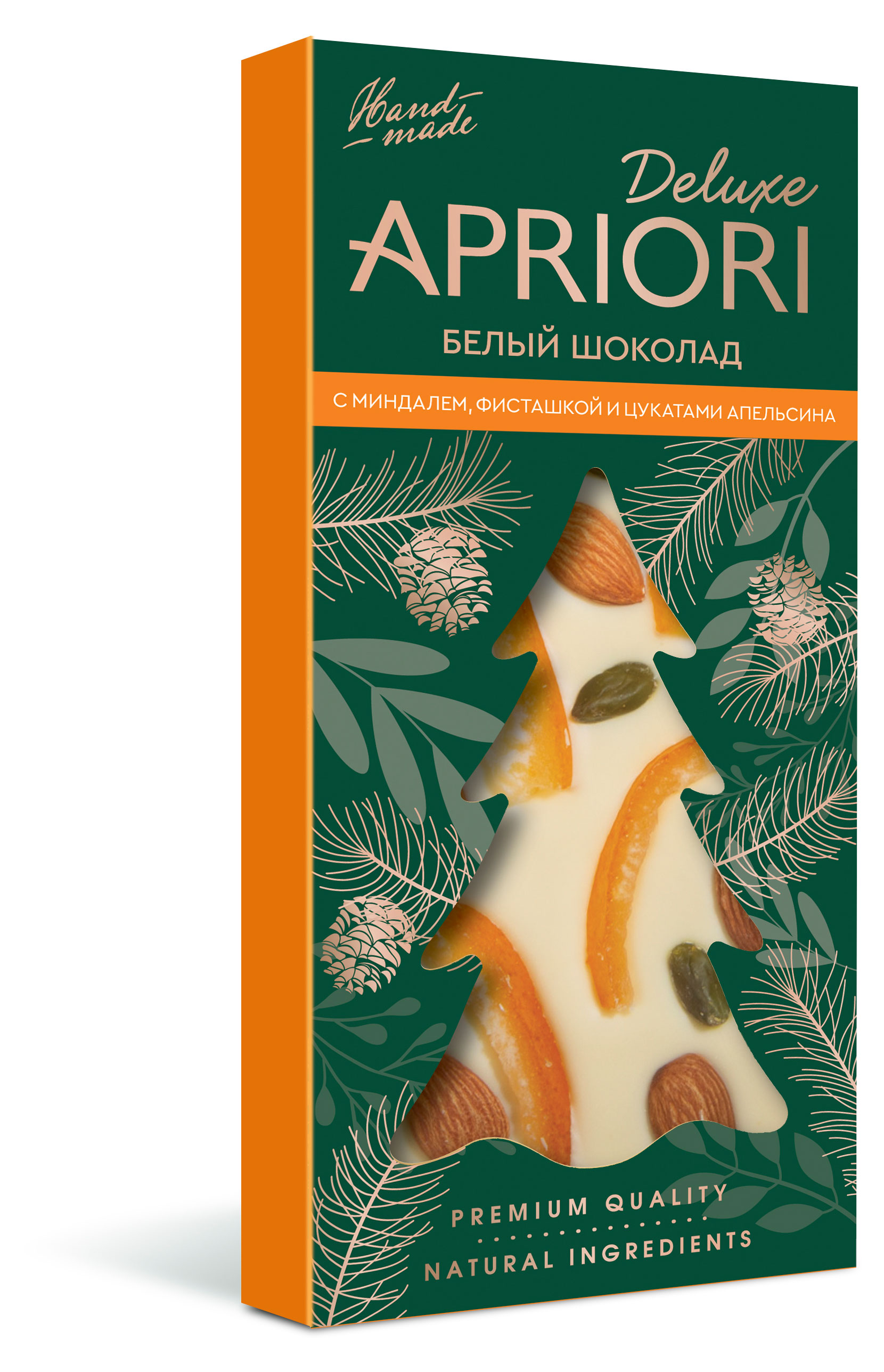 

Шоколад белый Apriori Deluxe с миндалем фистакой и апельсином, 85 г