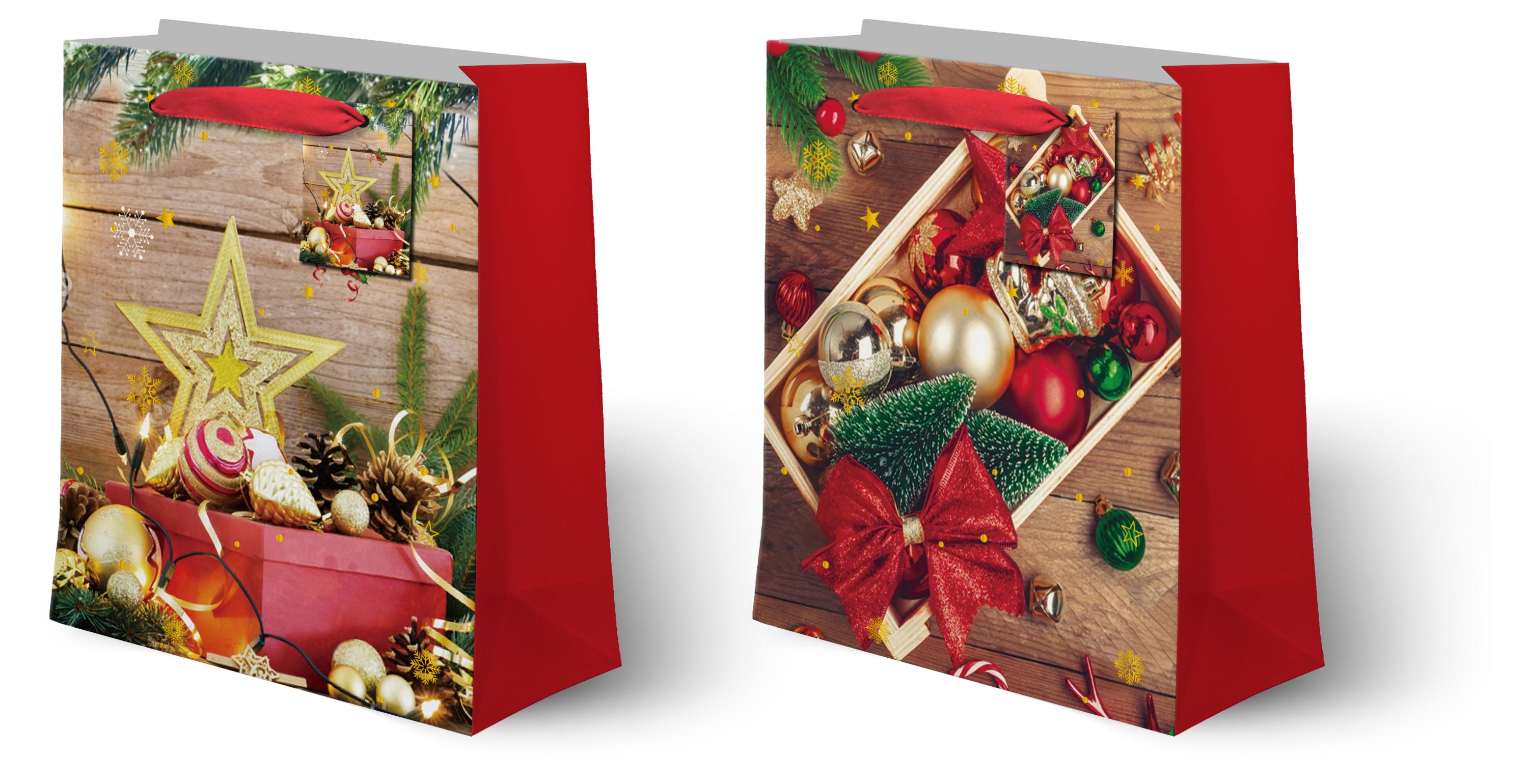 Изображение товара Подарочный пакет Новогодний декор L 26х32х10 см ассортимент