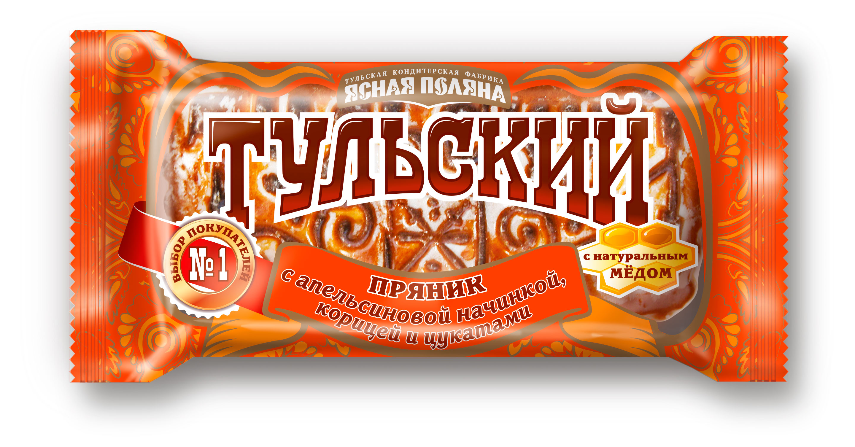 Изображение товара Пряник тульский «Ясная Поляна» с апельсиновой начинкой, корицей и цукатами, 130 г