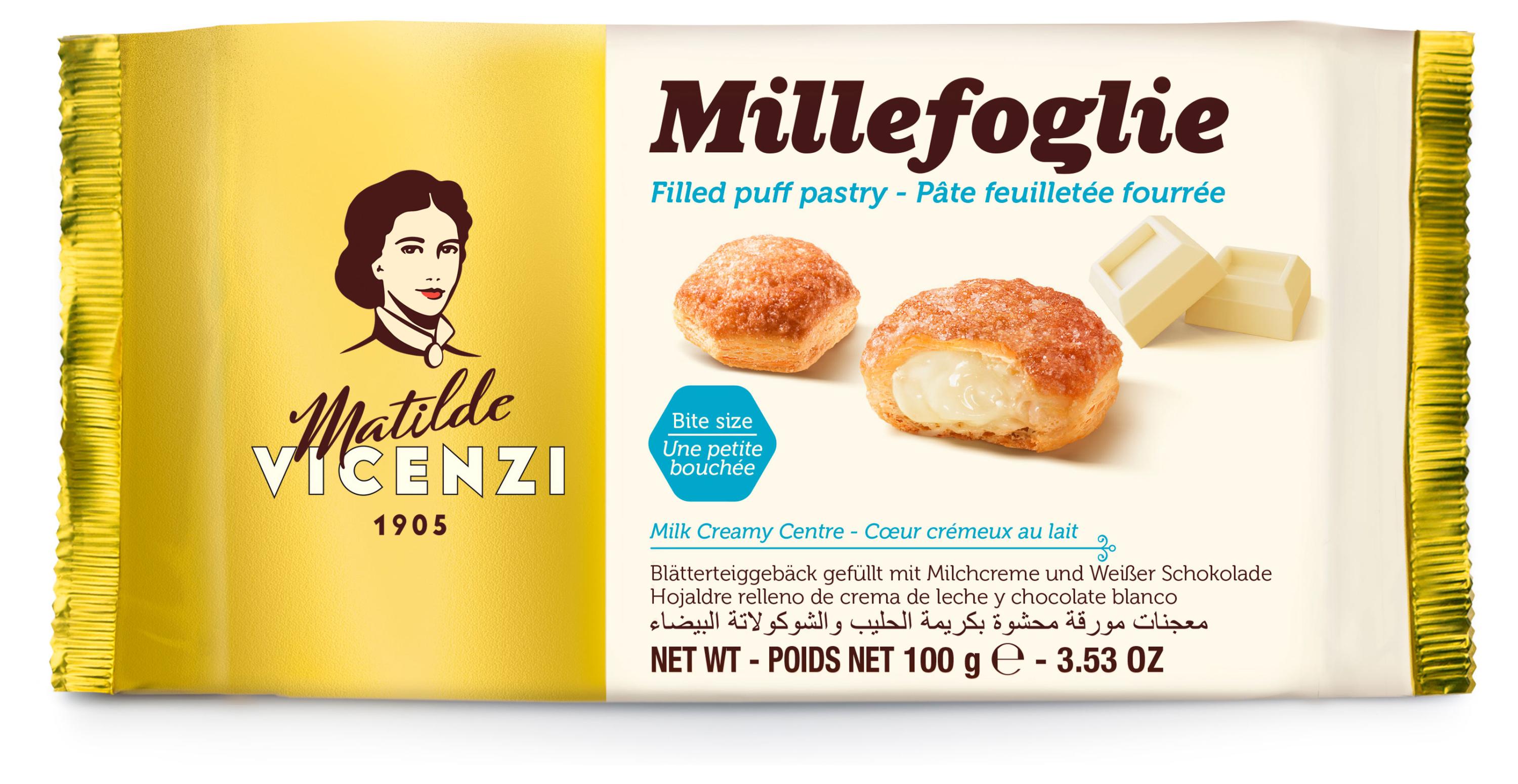 

Печенье слоеное Matilde Vicenzi Пирожные с молочным кремом и белым шоколадом, 100 г