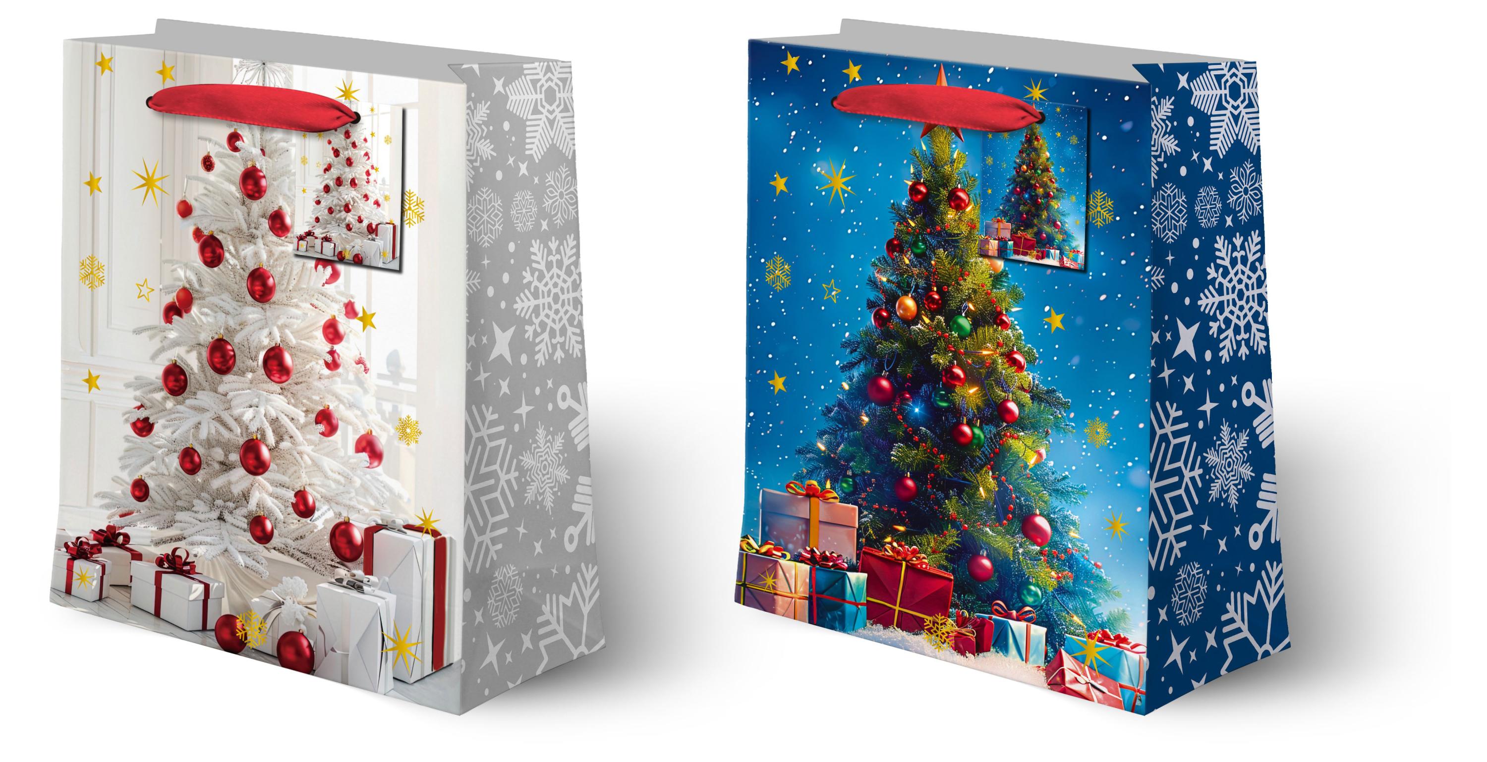 Изображение товара Пакет подарочный Елка с подарками 26х32х10 см, фольга, ламинирование