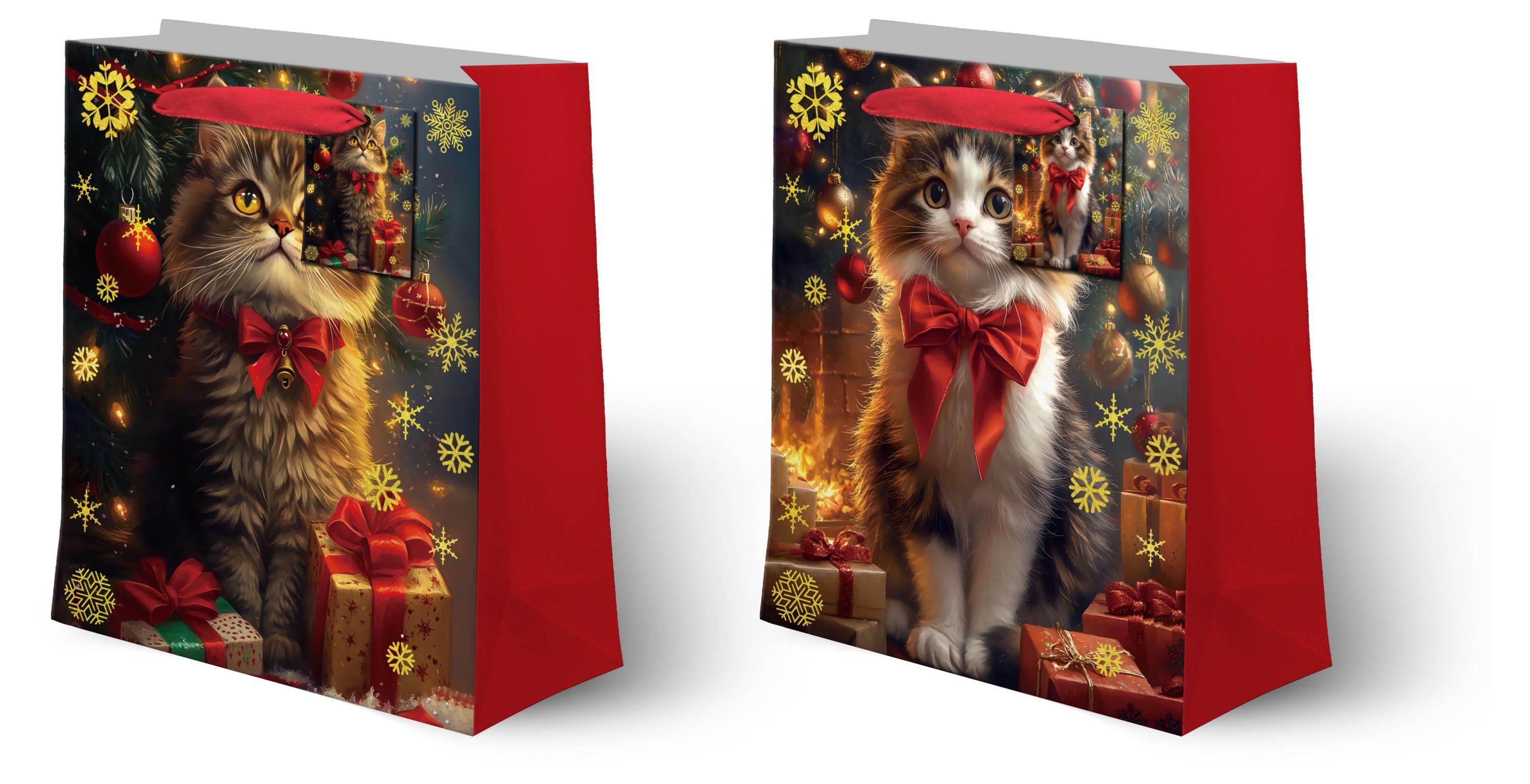 Изображение товара Подарочный пакет Котик 26х32х10 см яркий картон с фольгой