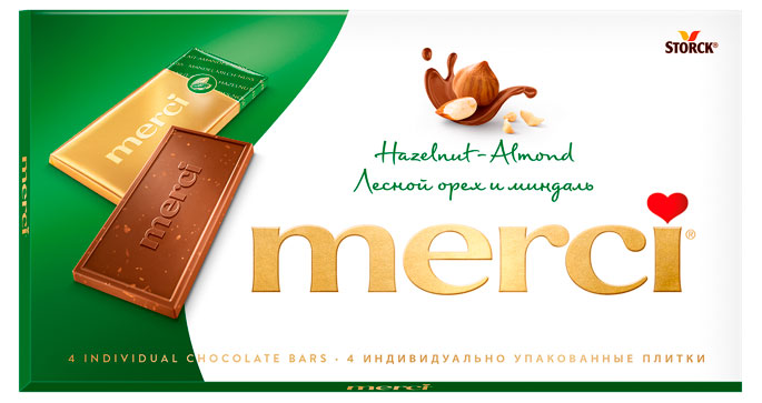 

Шоколад Merci молочный с орехами Германия, 4х25 г