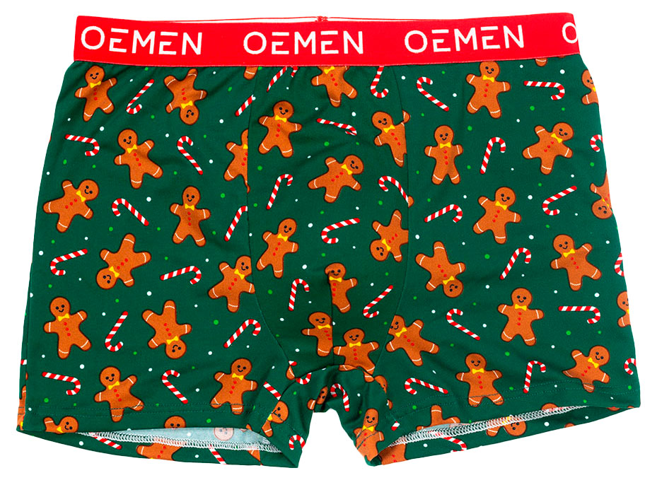 

Трусы мужские новогодние OEMEN Боксеры зеленые с имбирным пряником, р. 52