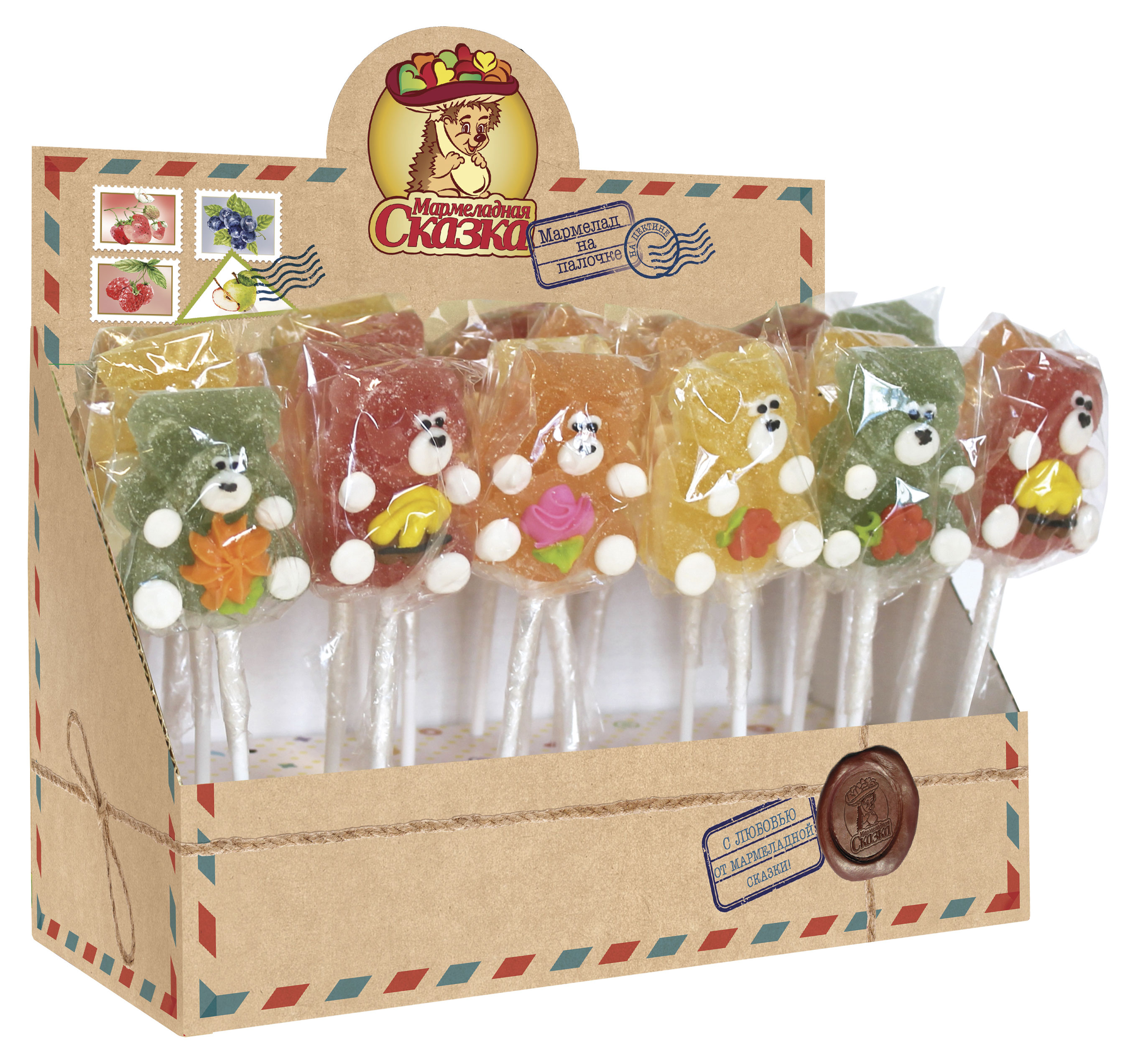 

Мармелад Мармеладная Сказка на палочке Мишка Ассорти, 20 г 1 шт в ассортименте