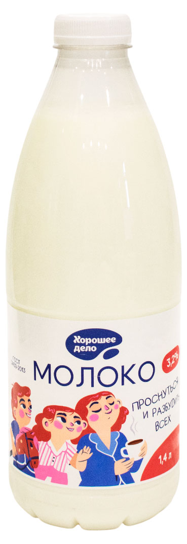 Изображение товара Молоко питьевое Хорошее дело пастеризованное 3.2% 1,4 л Россия