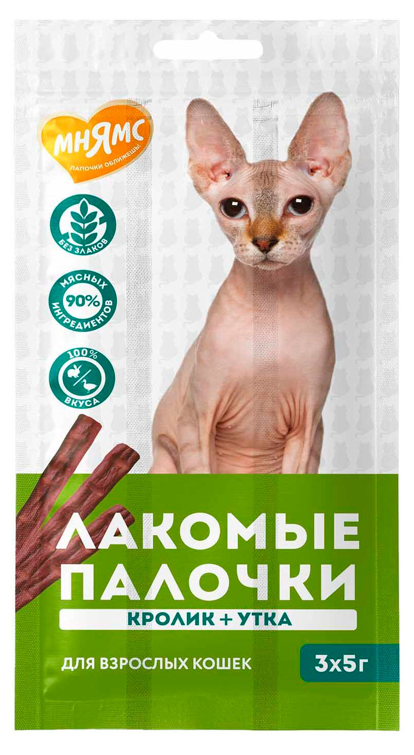 Изображение товара Лакомство для кошек «Мнямс» палочки с уткой и кроликом, 15 г