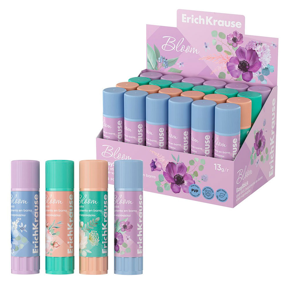 

Клей-карандаш ErichKrause Bloom, 21 г в ассортименте