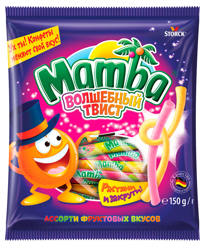 

Конфеты жевательные Mamba Волшебный твист фруктовое ассорти, 150 г