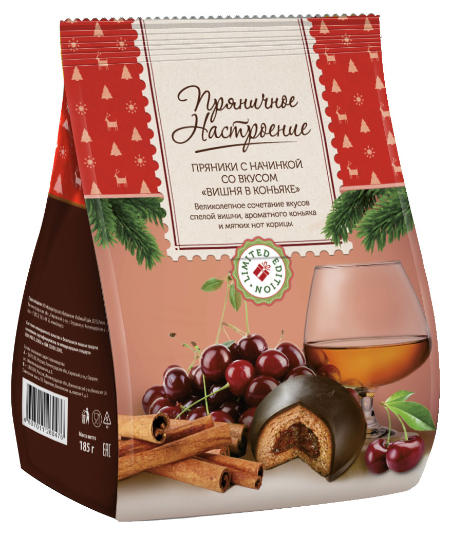 Изображение товара Пряники Пряничное Настроение с начинкой вишня в коньяке 185 г