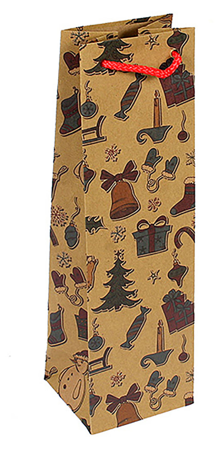 Изображение товара Пакет подарочный Grand Gift под бутылку крафт, 10х33х9 см, 1 шт, в ассортименте