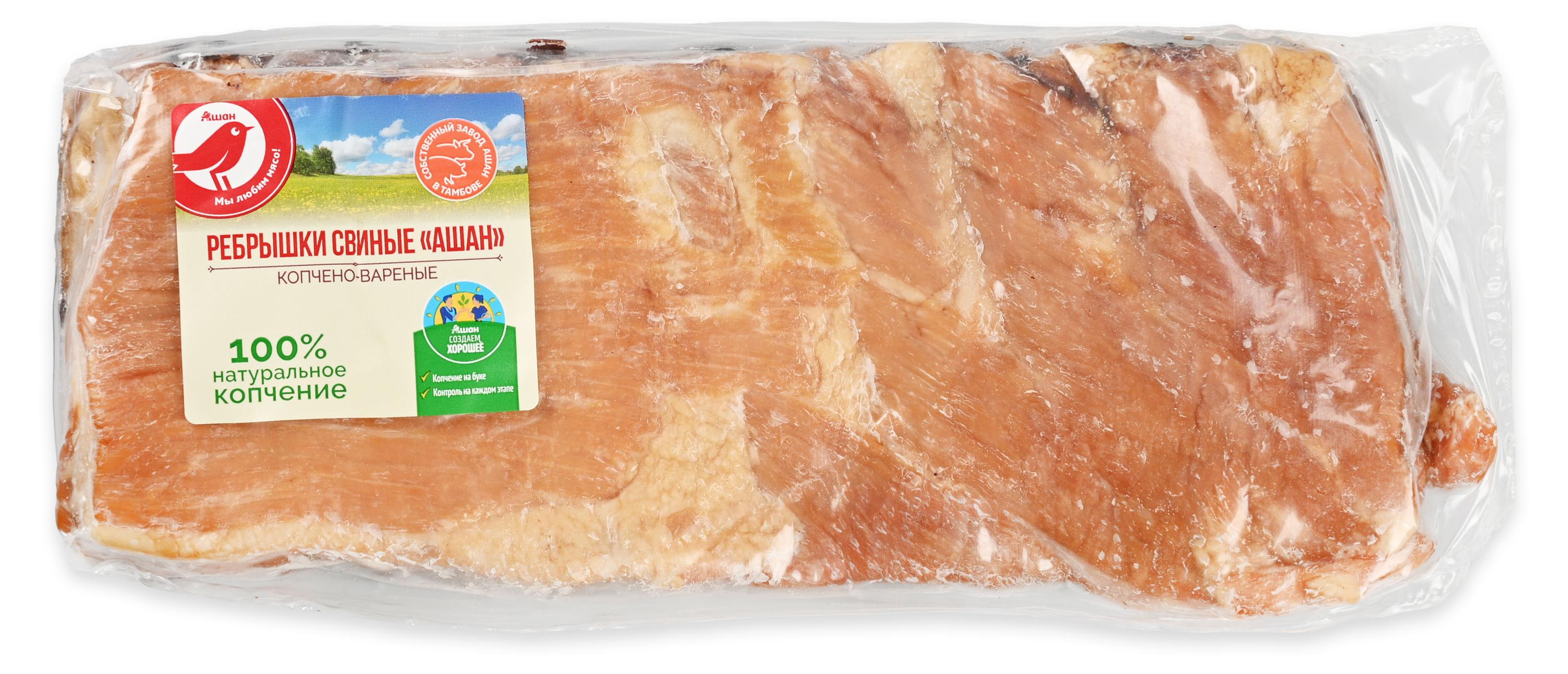 

Ребрышки варено-копченые АШАН Красная птица свиные на кости, ~ 700 г