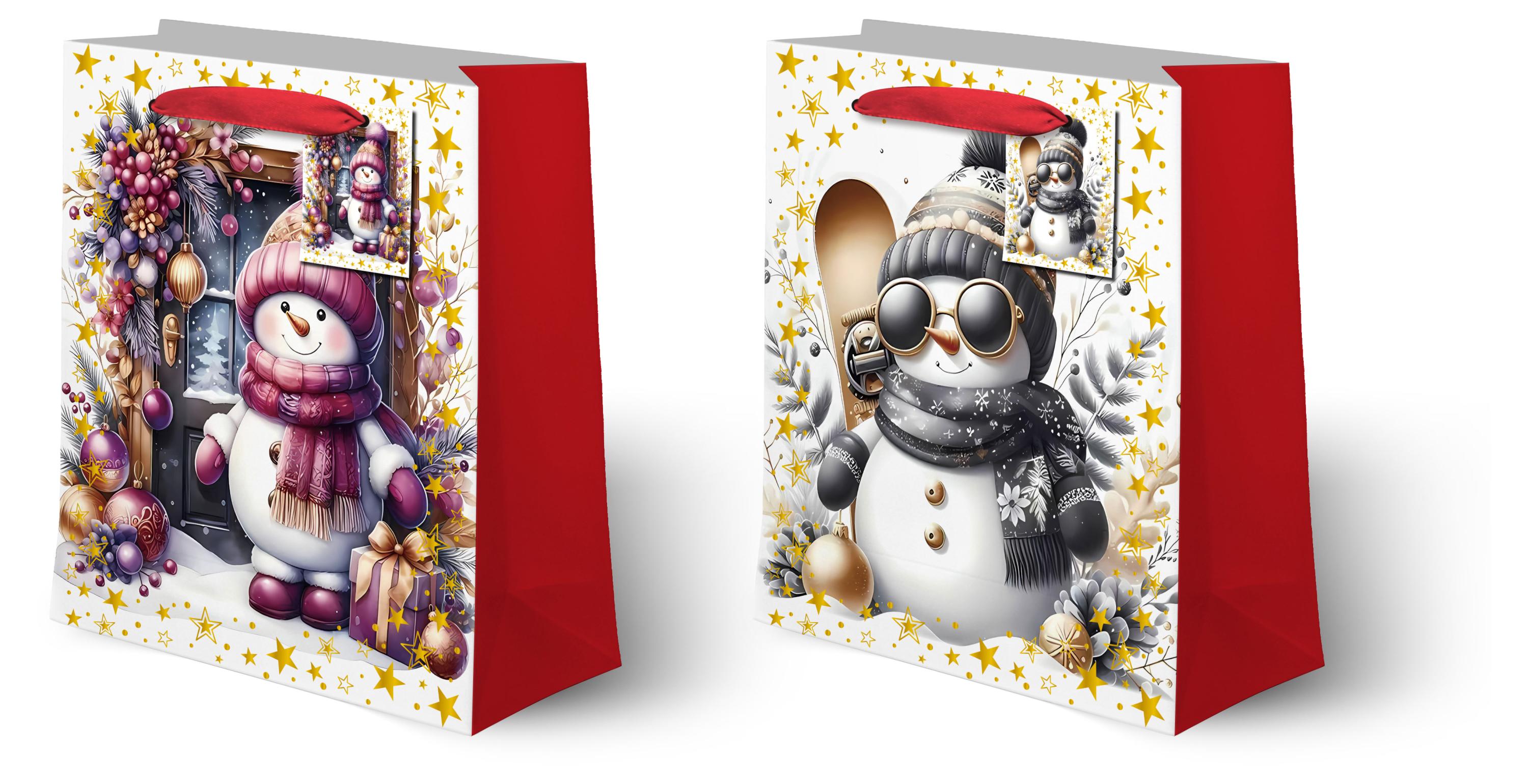 Изображение товара Подарочный пакет Снеговичок 26x32x10 см, новогодний, яркий и праздничный дизайн