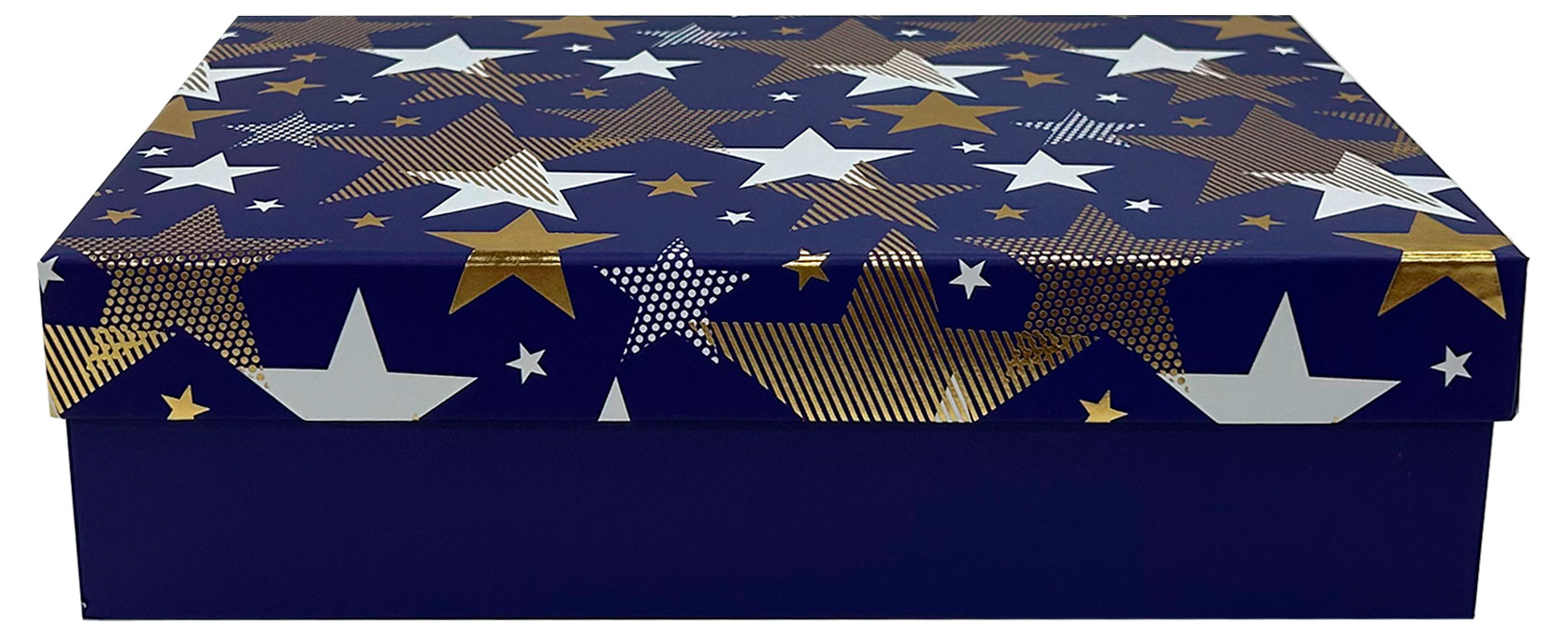Изображение товара Новогодняя подарочная коробка Звезды 27,5×19,5×7,5 см для праздничных подарков