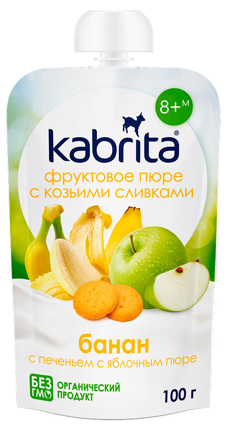 

Пюре фруктовое Kabrita с козьими сливками Банан Печенье Яблоко с 8 мес., 100 г